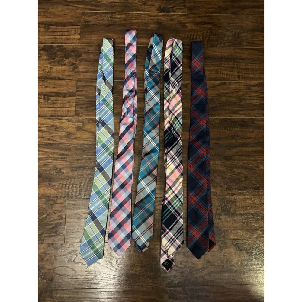 EXPRESS Tie Lot 5 Mens Blue Pink Executive Necktie Plaid